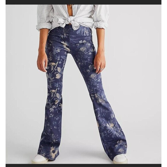 We The Free Denim - We the Free People Penny Pull On Flare Floral Pants Womens 30 Boho Hippie Gypsy